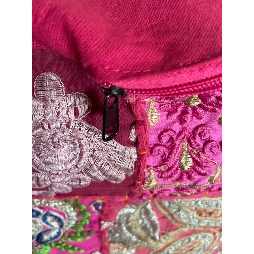 Handmade Indian Round Recycled Sari Patchwork Floor Pouf 18
